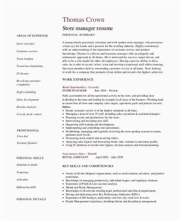 Free Resume Samples for Retail Management Free 8 Sample Retail Manager Resume Templates In Pdf