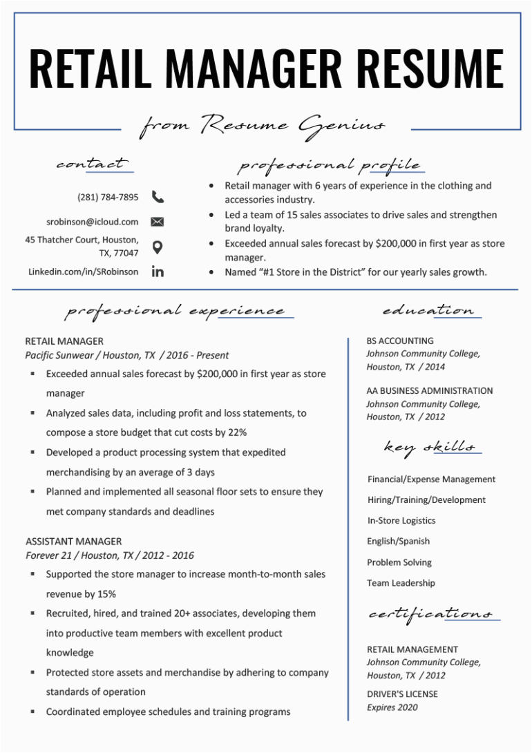 Free Resume Samples for Retail Management Free Retail Manager Resume Template with Clean and Elegant Design