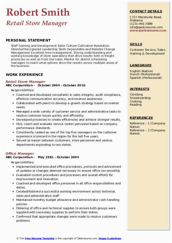 Free Resume Samples for Retail Management Retail Store Manager Resume Samples