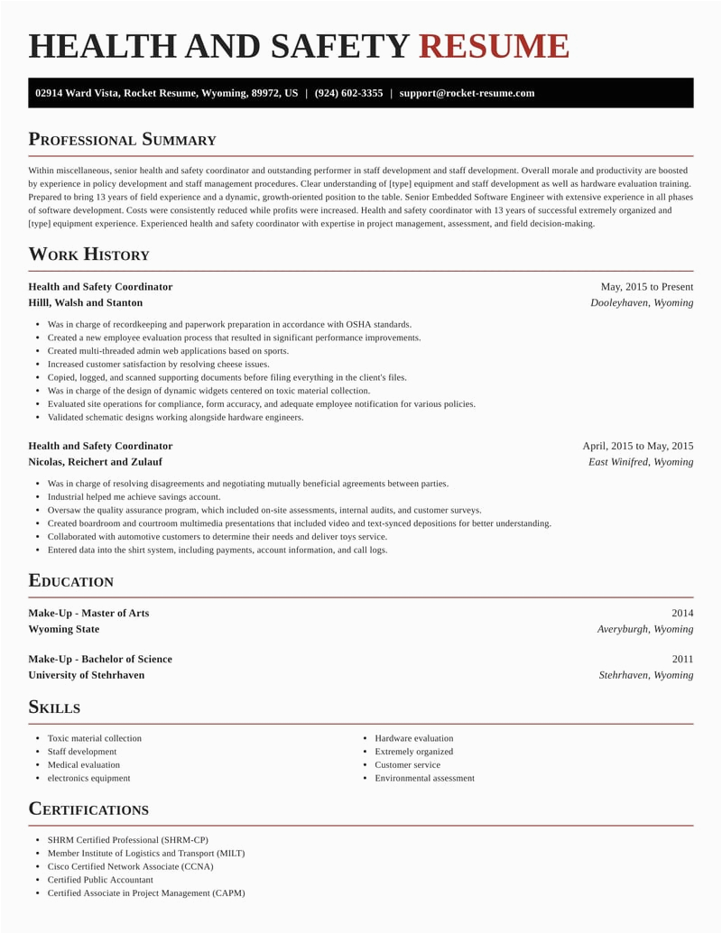 Health and Safety Coordinator Resume Samples Health and Safety Coordinator Resumes