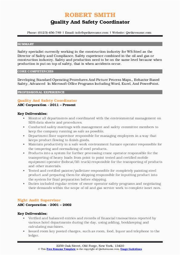 Health and Safety Coordinator Resume Samples Safety Coordinator Resume Samples