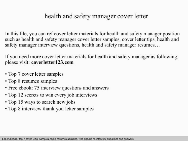 Health and Safety Resume Cover Letter Samples Health and Safety Manager Cover Letter