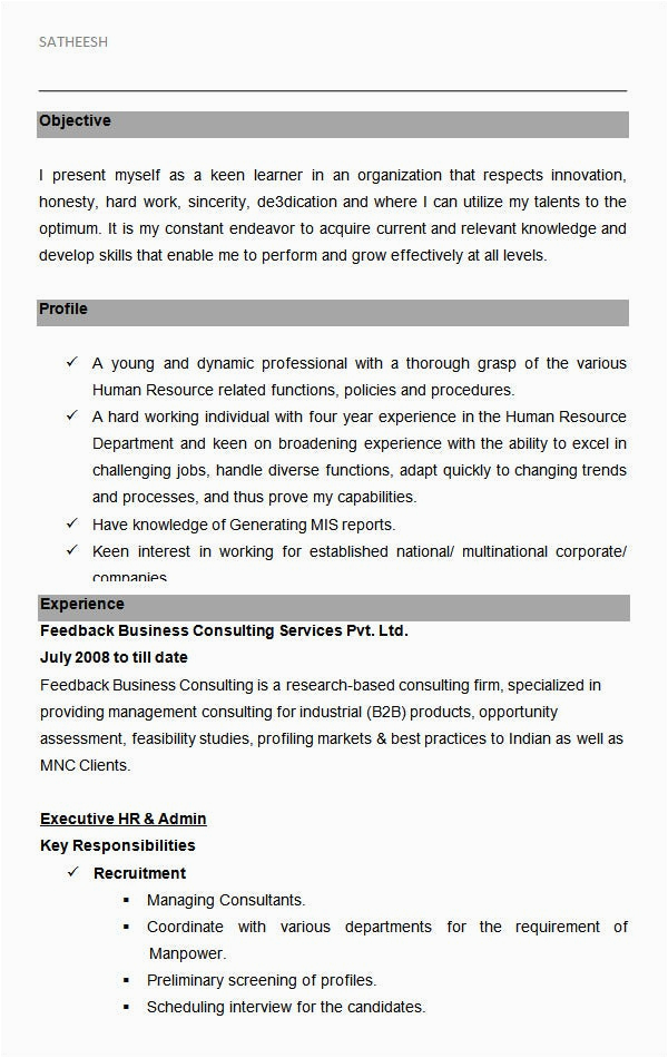 Hr and Admin Executive Resume Sample Free 26 Hr Resume Templates In Ms Word Pages Pdf