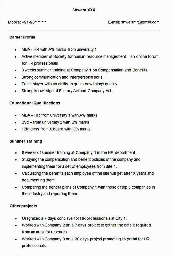 Hr Executive Fresher Resume Samples In India Sample Resume for Hr Fresher Hr Manager Resume Sample