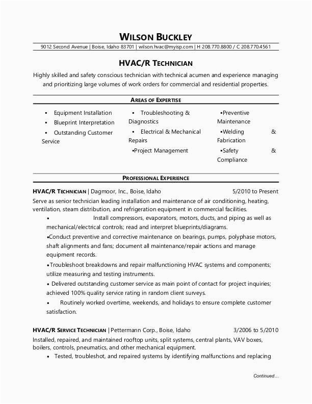 Hvac Helper Ac Installation Resume Sample Hvac Technician Resume Sample