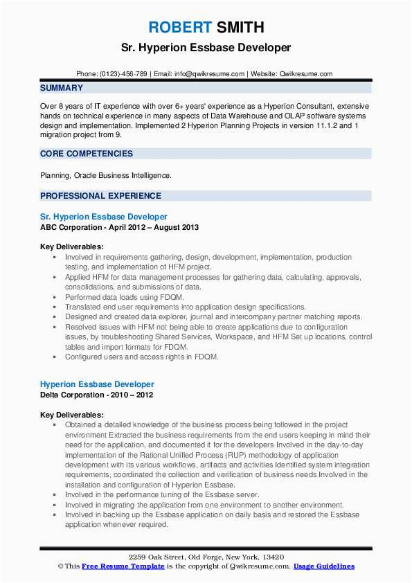 Hyperion Essbase and Planning Sample Resume Hyperion Essbase Developer Resume Samples