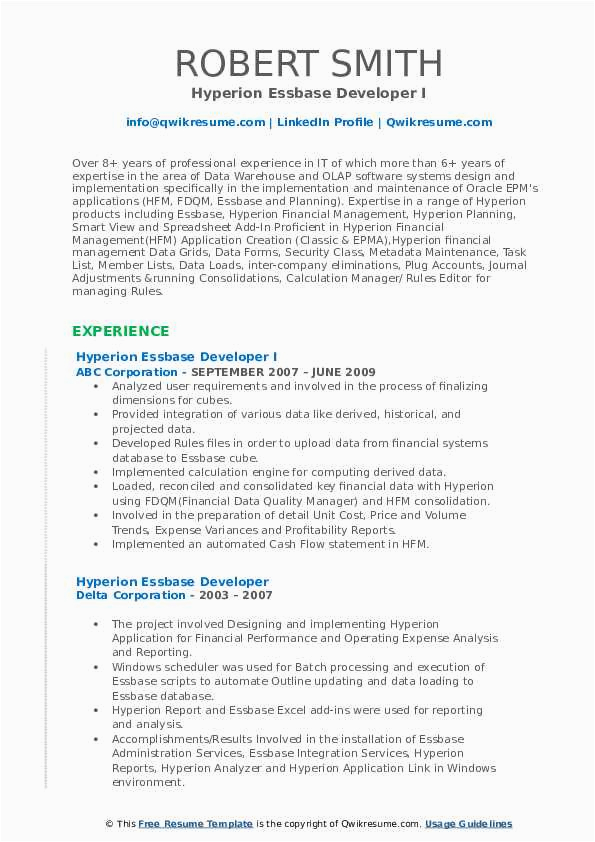 Hyperion Essbase and Planning Sample Resume Hyperion Essbase Developer Resume Samples