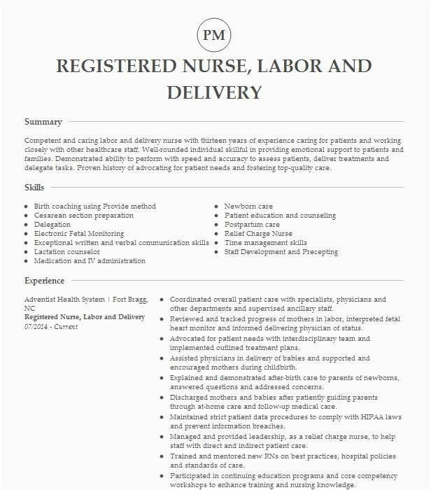 Labor and Delivery Nurse Resume Sample Registered Nurse Labor and Delivery Resume Example Pany Name West