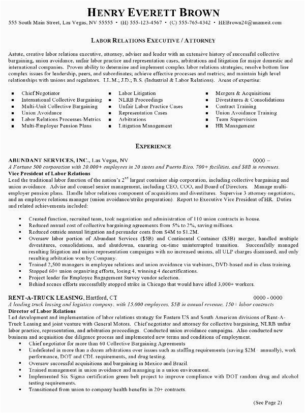 Labor and Employment attorney Resume Sample Resume Sample 4 attorney Resume Labor Relations Executive Career