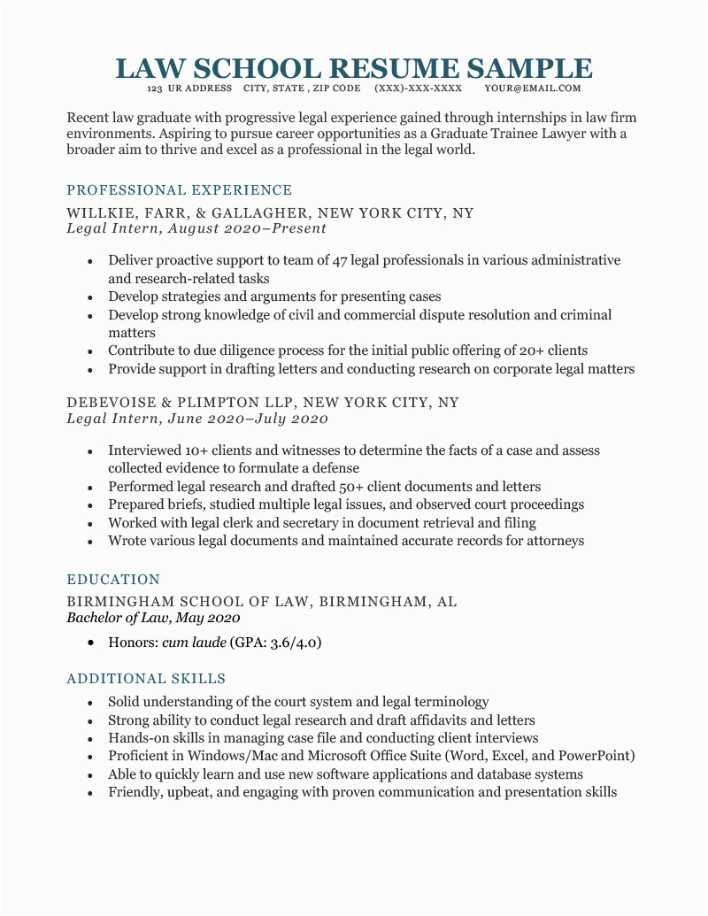 Legal Resume Samples for Law Students Law School Resume Sample & Writing Tips