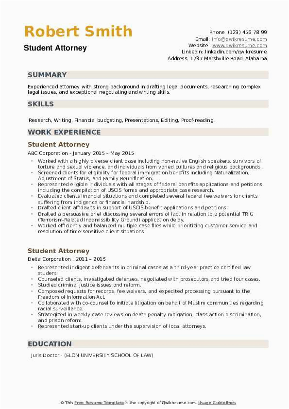 Legal Resume Samples for Law Students Student attorney Resume Samples