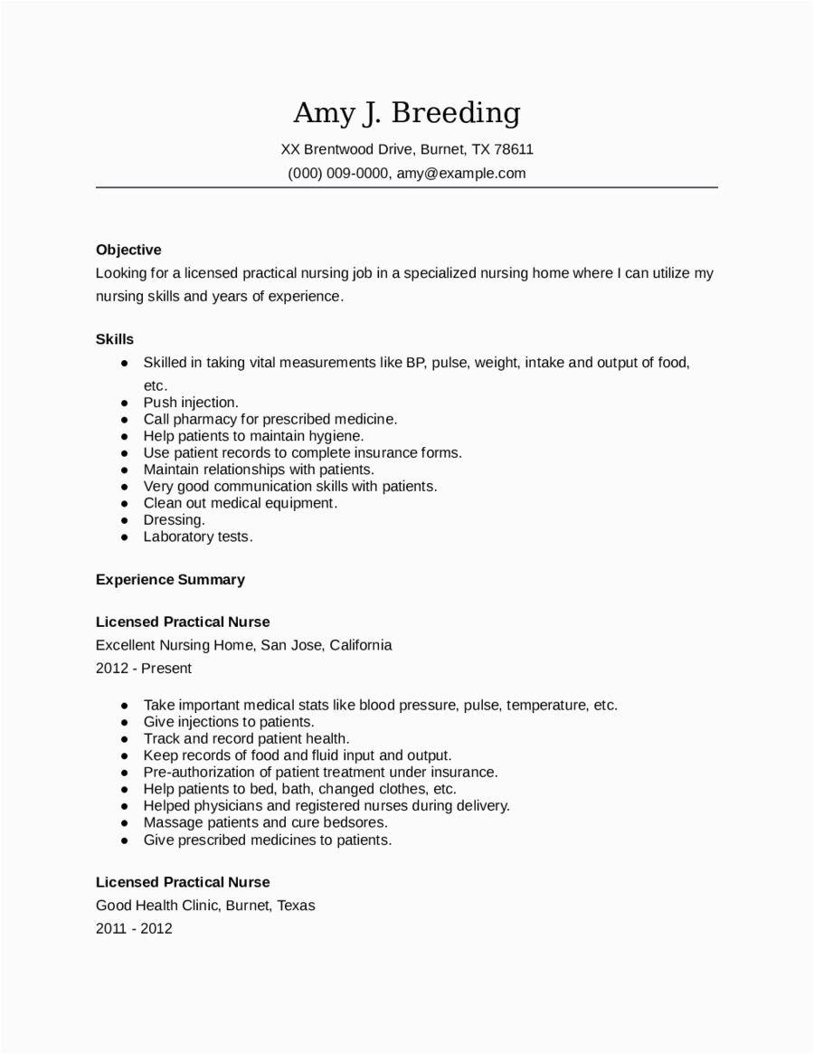 Licensed Practical Nurse Lpn Resume Sample 2021 Nursing Resume Fillable Printable Pdf & forms