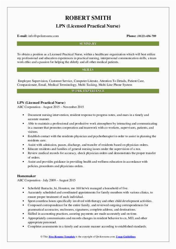 Licensed Practical Nurse Lpn Resume Sample Licensed Practical Nurse Resume Samples