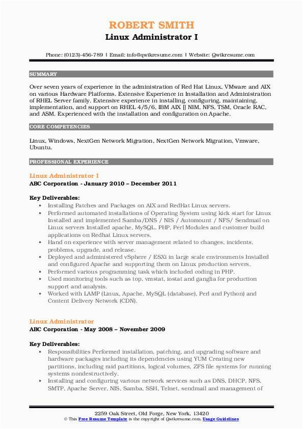 Linux System Administrator Sample Resume 2 Years Experience Linux Administrator Resume Samples