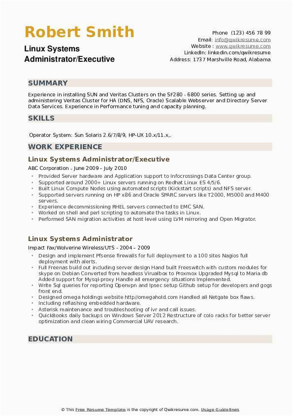 Linux System Administrator Sample Resume 2 Years Experience Linux Systems Administrator Resume Samples