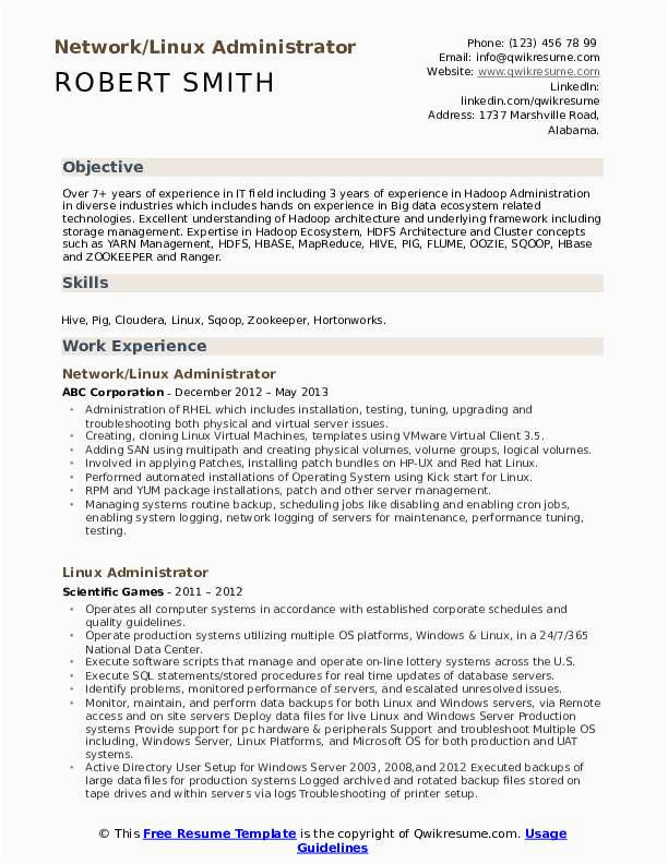 Linux System Administrator Sample Resume 5 Years Experience Linux Administrator Resume Samples