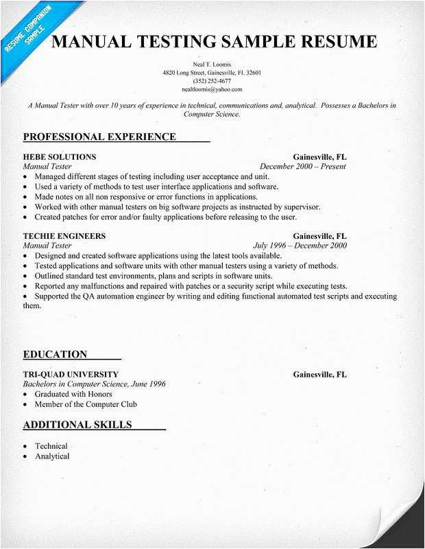 Manual Testing 1 Year Experience Sample Resume Resume format for 1 Year Experience In Manual Testing Best Resume