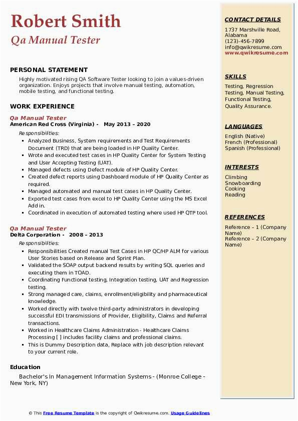 Manual Testing Resume Samples for Experienced Qa Manual Tester Resume Samples