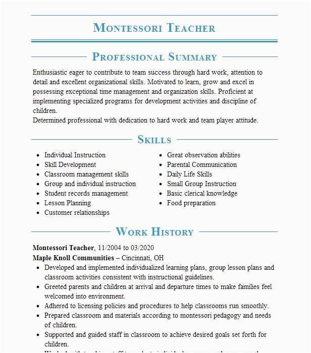 Montessori School assistant Teacher Resume Sample Montessori assistant Teacher Resume Example Living Montessori Renton