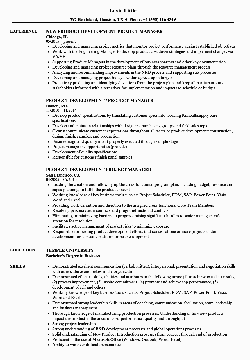 New Product Development Manager Resume Sample Product Development Project Manager Resume Samples