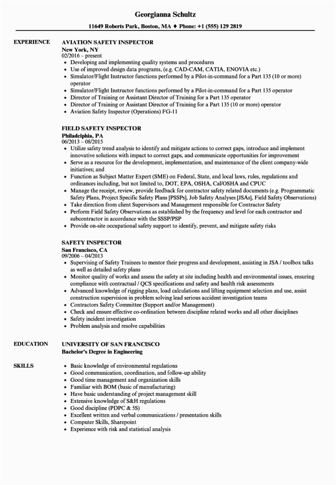 Occupational Health and Safety Resume Templates Health Inspector Resume Resume Sample