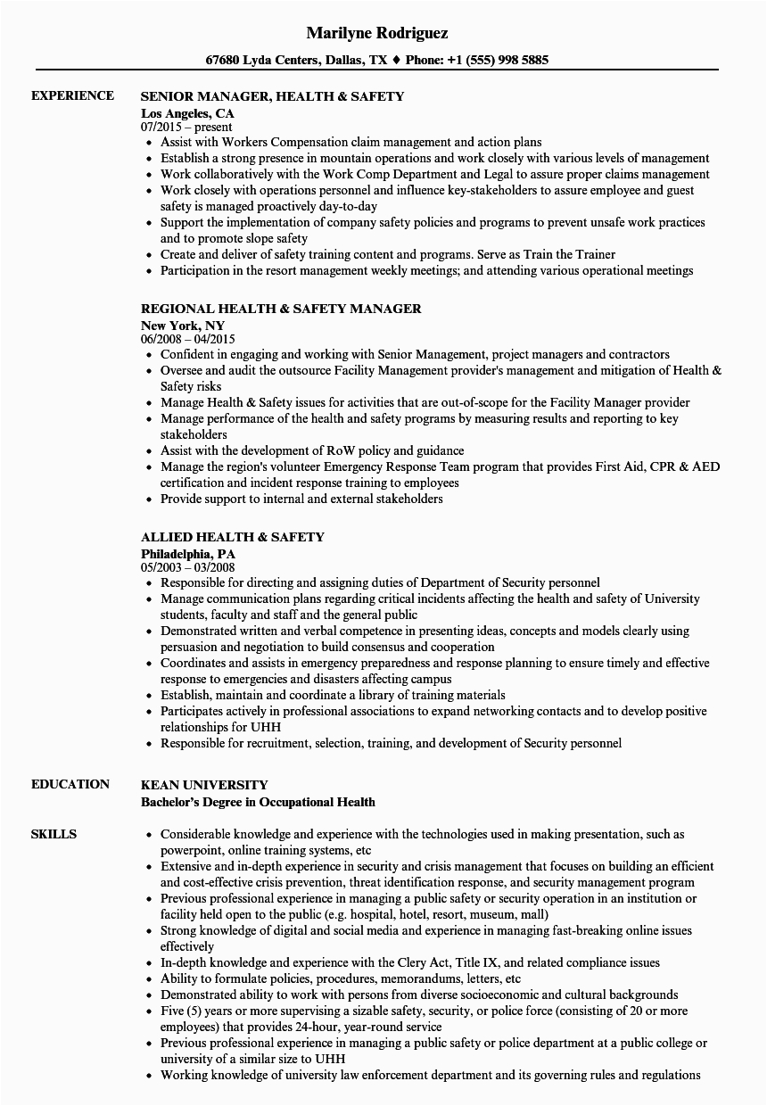 Occupational Health and Safety Resume Templates Health & Safety Resume Samples