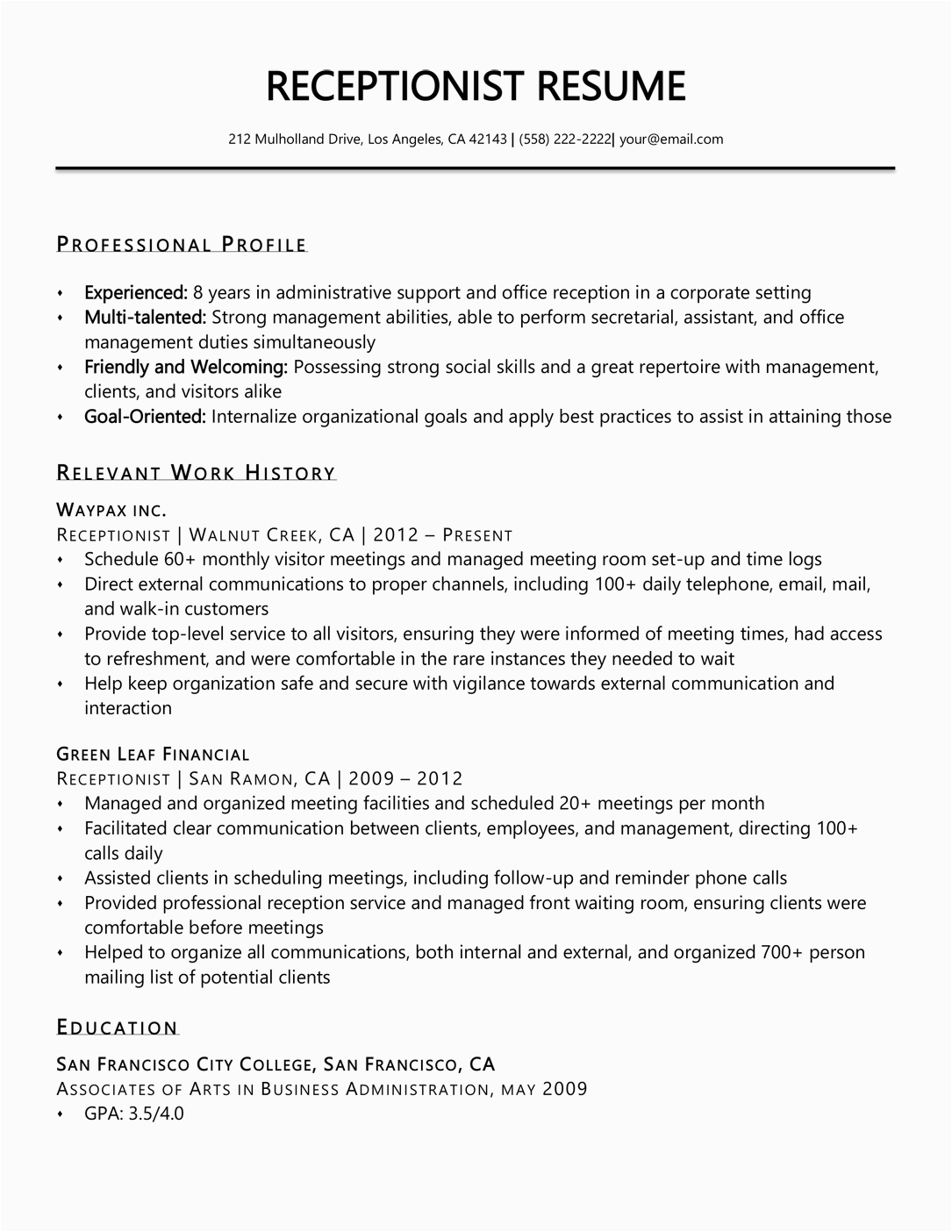 Office assistant and Receptionist Resume Objective Samples Receptionist Resume Sample