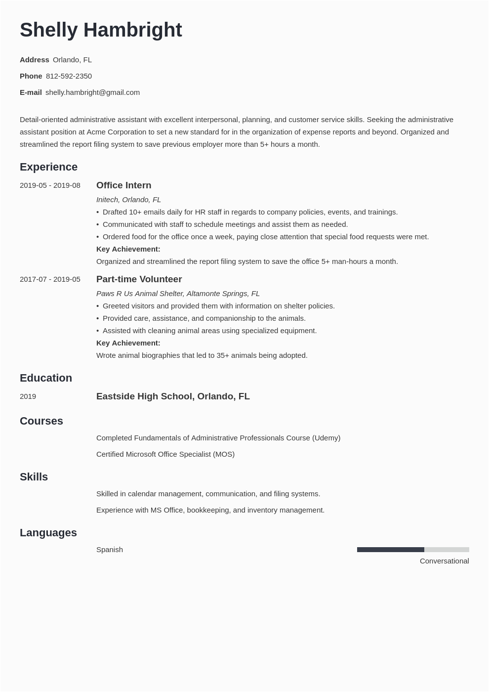 Office assistant Entry Level Resume Sample 17 Sample Resume for Experienced Administrative assistant Free