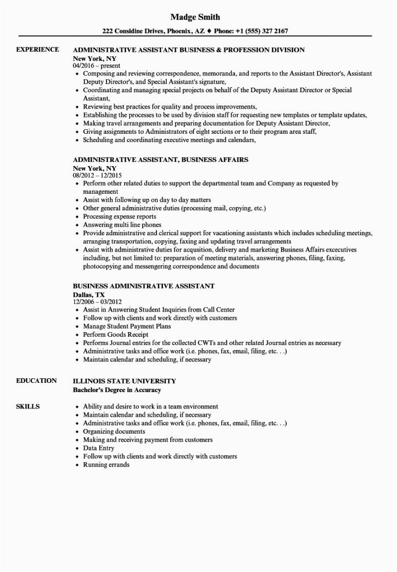 Office assistant Job Description Sample Resume Free Business Administrative assistant Resume Samples Velvet Jobs