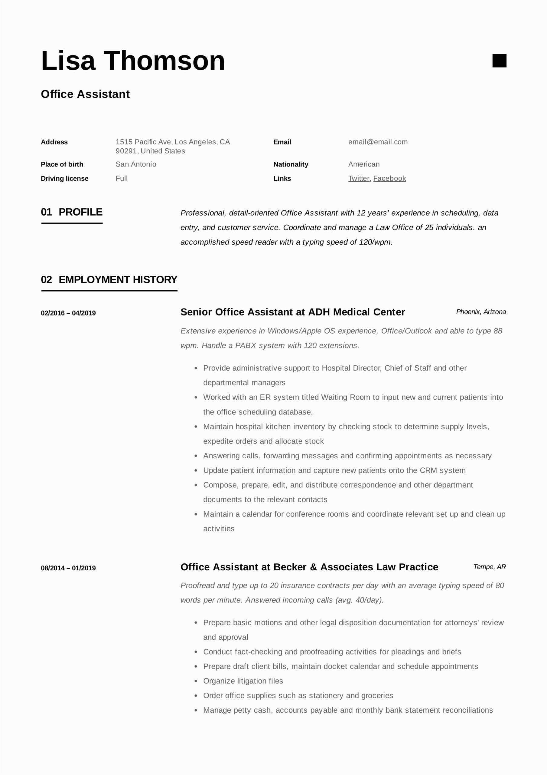 Office assistant Resume Job Summary Sample Fice assistant Resume Writing Guide 12 Resume Templates