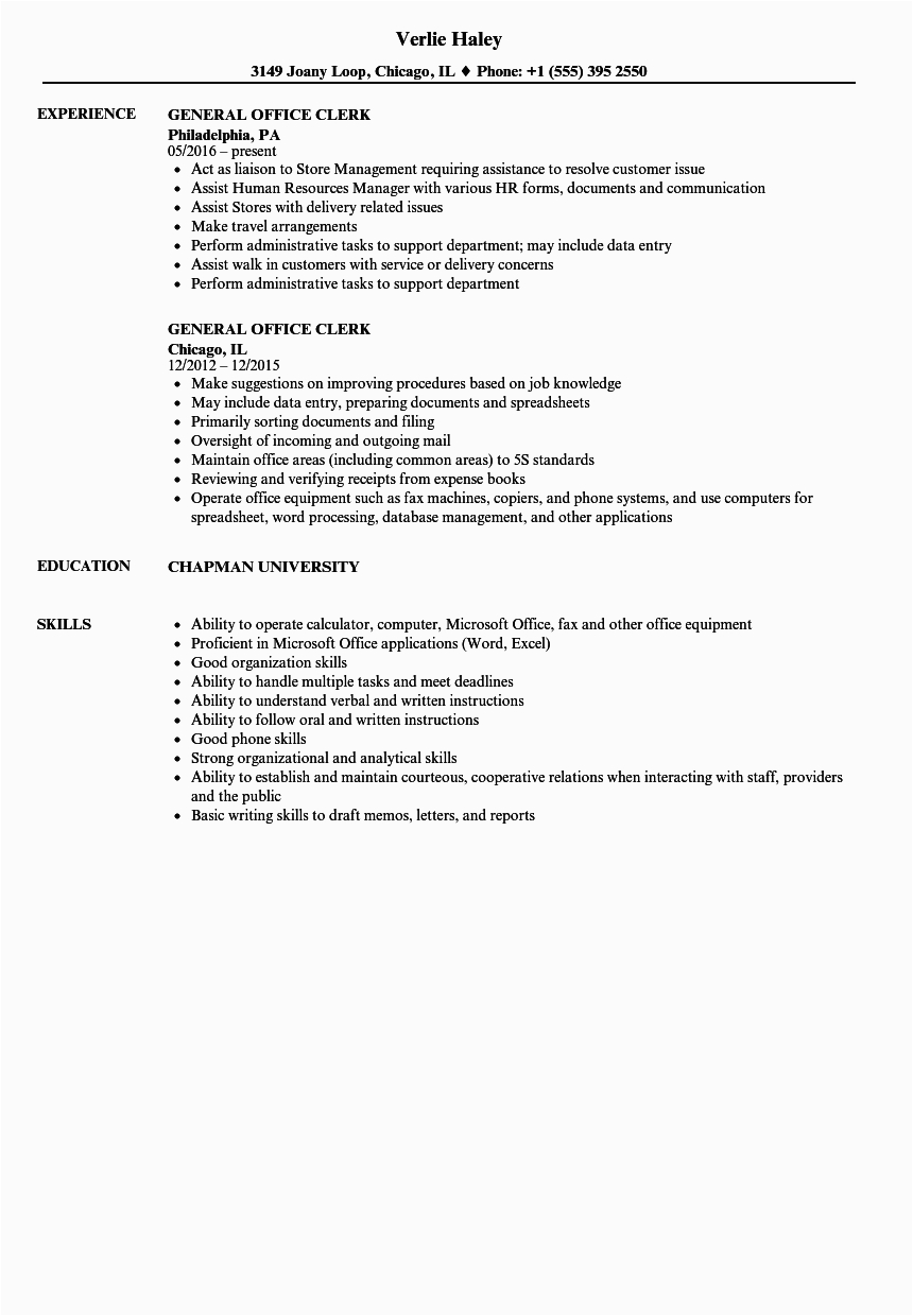 Office Clerk Job Description Resume Sample General Fice Clerk Resume Samples