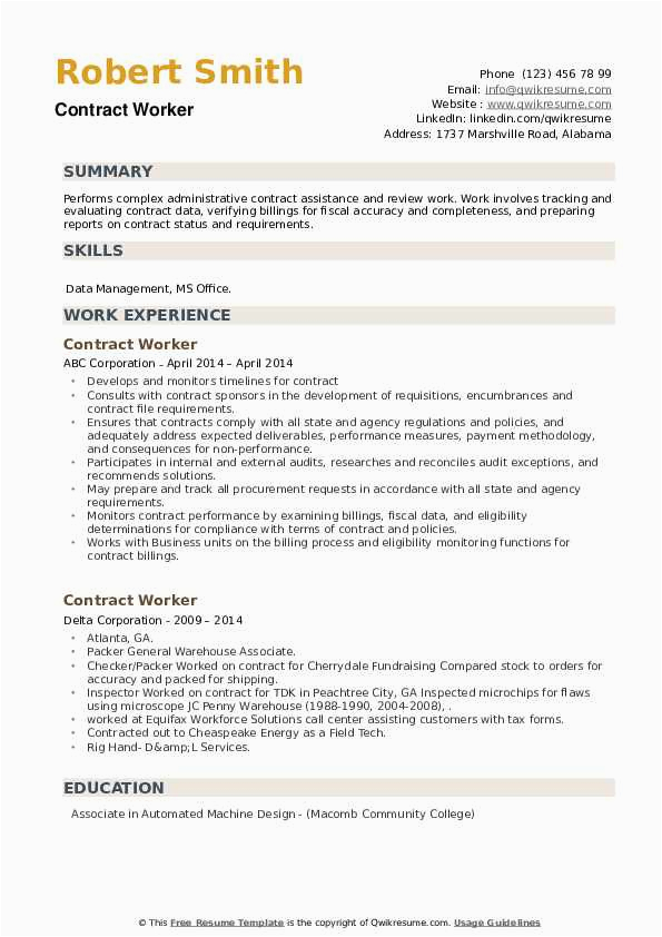 Office Clerk Sample Resume for Construction Company Contract Worker Resume Samples