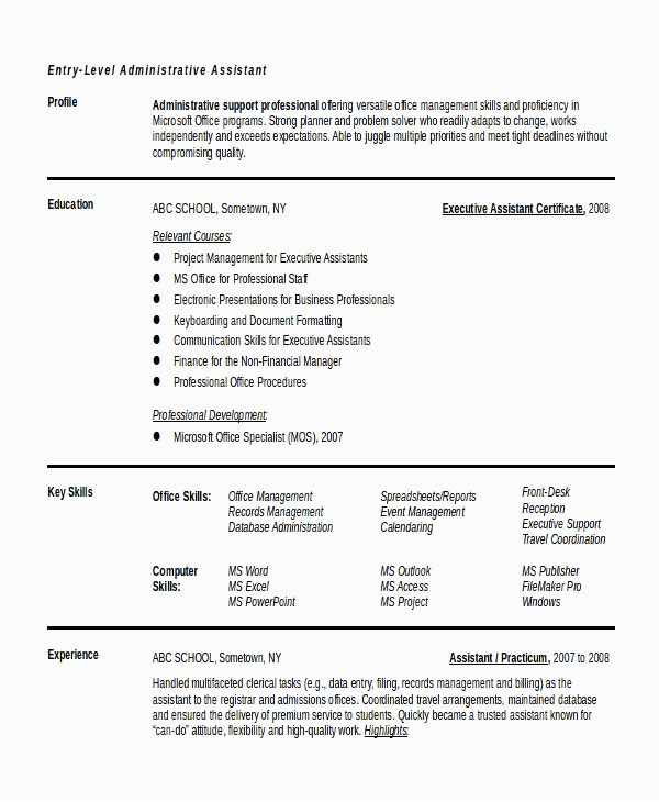 Office Entry Level Job Resume Sample 10 Entry Level Administrative assistant Resume Templates – Free Sample