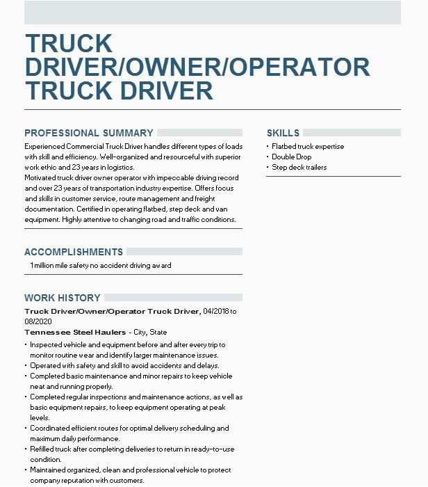 Owner Operator Truck Driver Resume Sample Truck Inloader Resume Example Lowes Oklahoma City Oklahoma