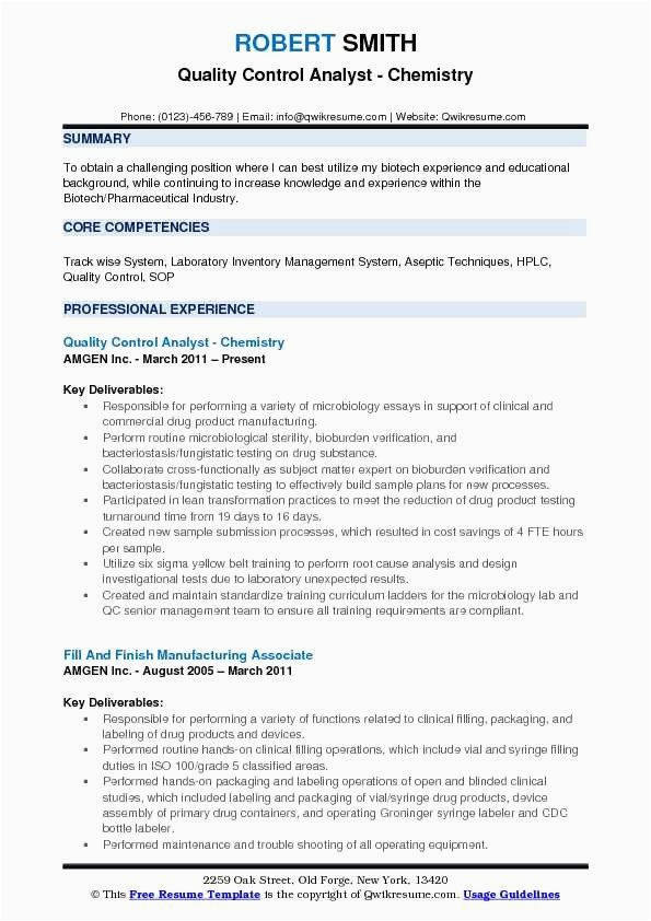 Pharmaceutical Resume Samples for Quality Control Resume format for Quality Control Chemist In Pharma Resmud