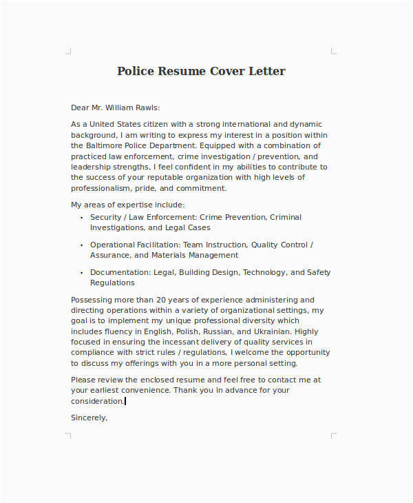 Police Officer Resume Cover Letter Samples Free 9 Sample Police Resume Templates In Ms Word