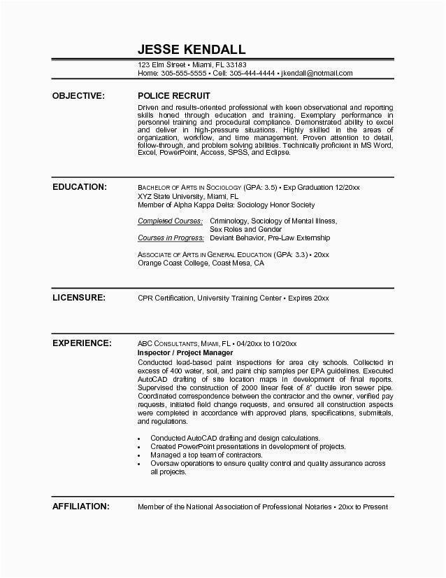 Police Officer Resume Objective Statement Samples Police Ficer Resume Sample Objectivecareer Resume Template