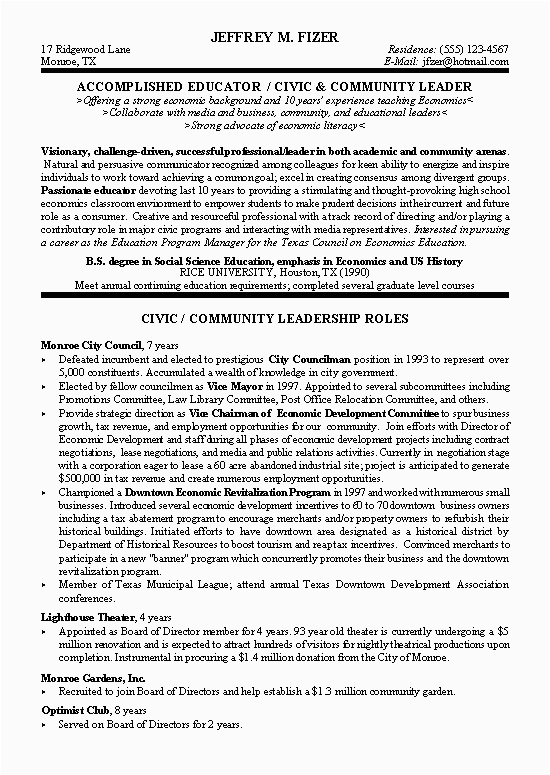 Political Candidate Resume Sample In English Civic Leader Political Resume Example