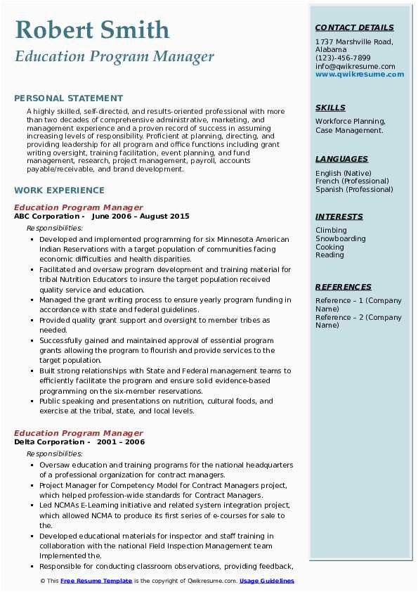 Population Health Project Manager Resume Sample Education Program Manager Resume Samples