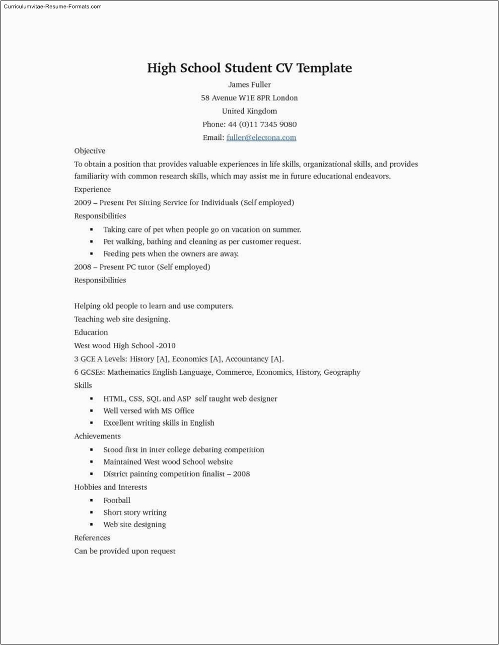 Printable Resume Template for High School Students High School Student Resume Template
