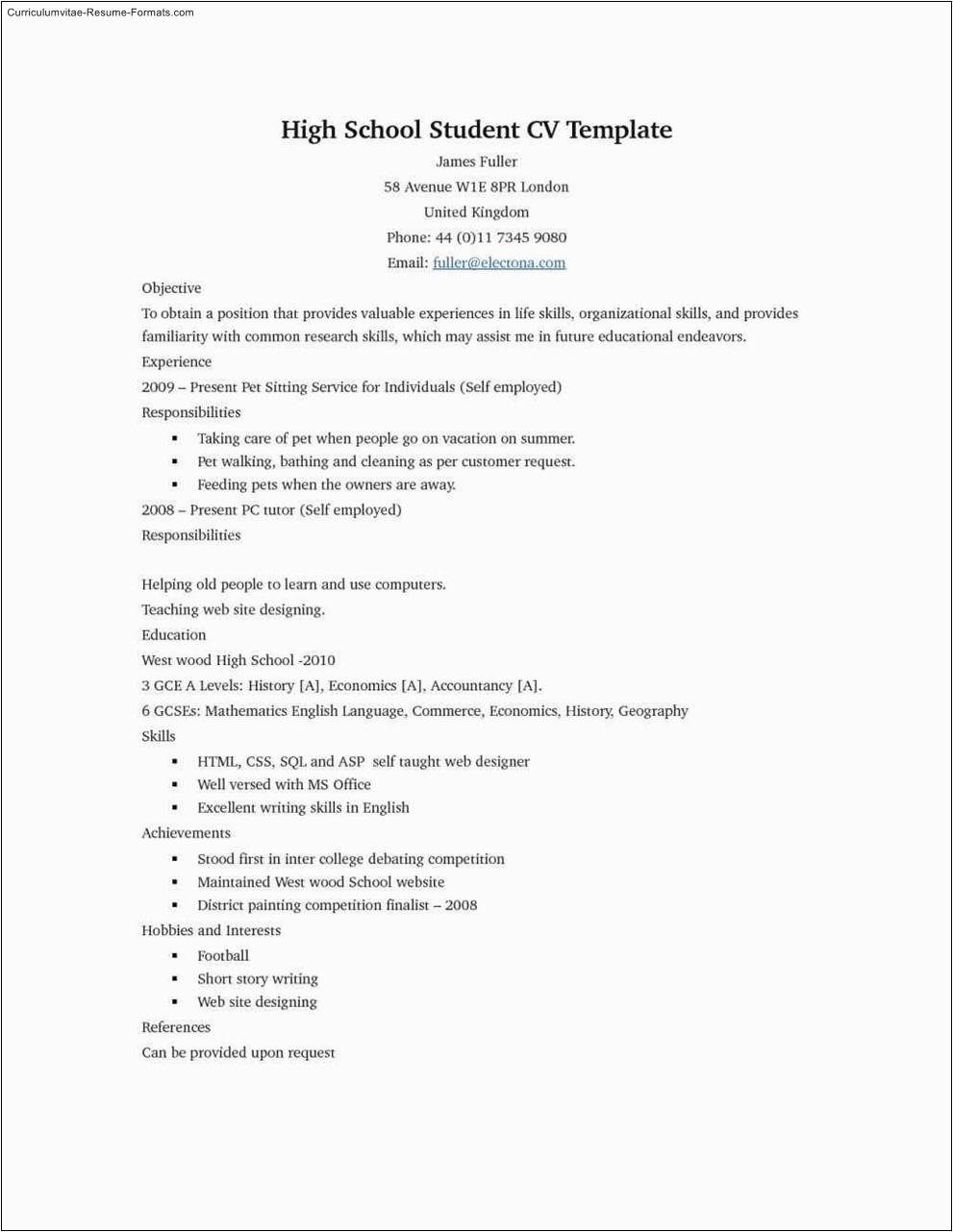 Printable Resume Template for High School Students High School Student Resume Template Printable Resume Template for High School Students High School Student Resume Template