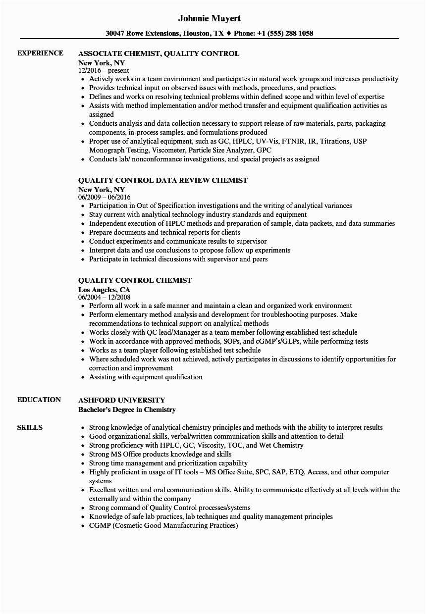 Quality assurance Resume Samples for Freshers Resume format for Qc Chemist Happiness is A Cigar Called Resume format