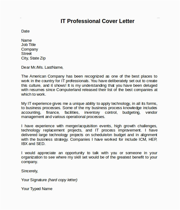 Resume Cover Letter Samples for Information Technology Free 10 Sample Information Technology Cover Letter Templates In Pdf