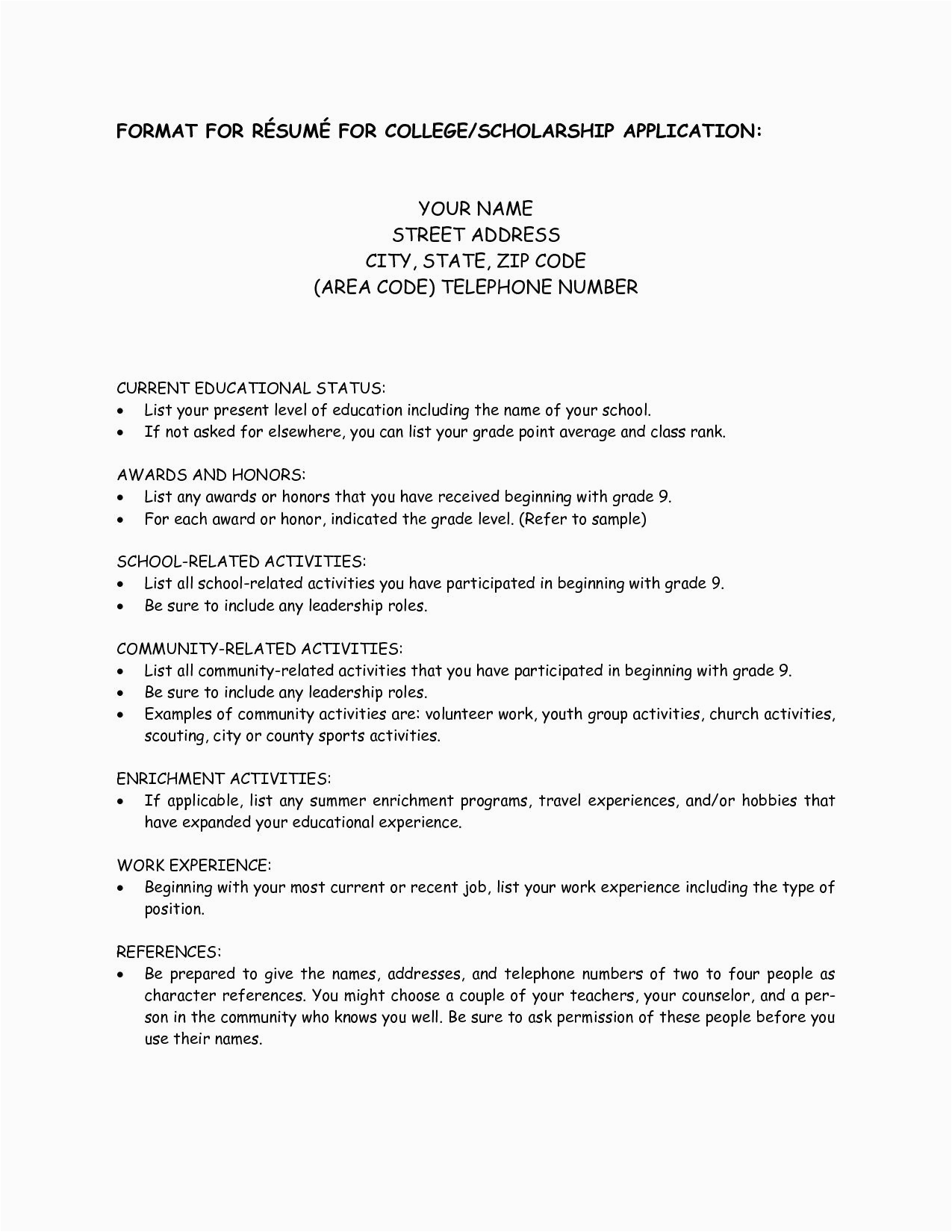 Resume for College Scholarship Application Template College Scholarship Resume Template 1197