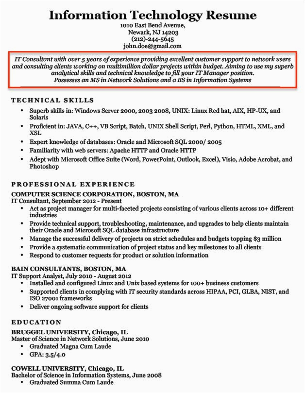 Resume Objective Sample for It Professional Resume Objective Examples for Students and Professionals