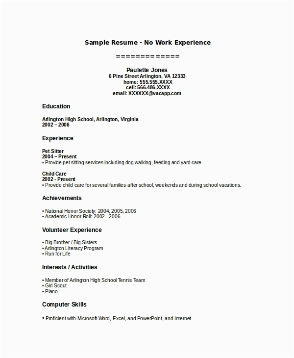 Resume Profile Samples with No Work Experience Free 7 Sample Work Resume Templates In Ms Word