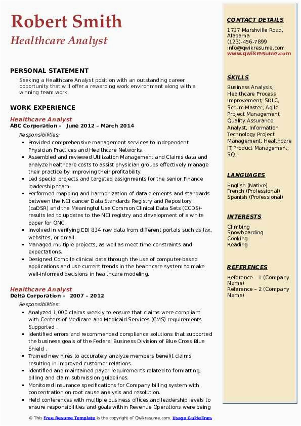 Resume Project Healthcare Samples Risk Analyst Healthcare Analyst Resume Samples