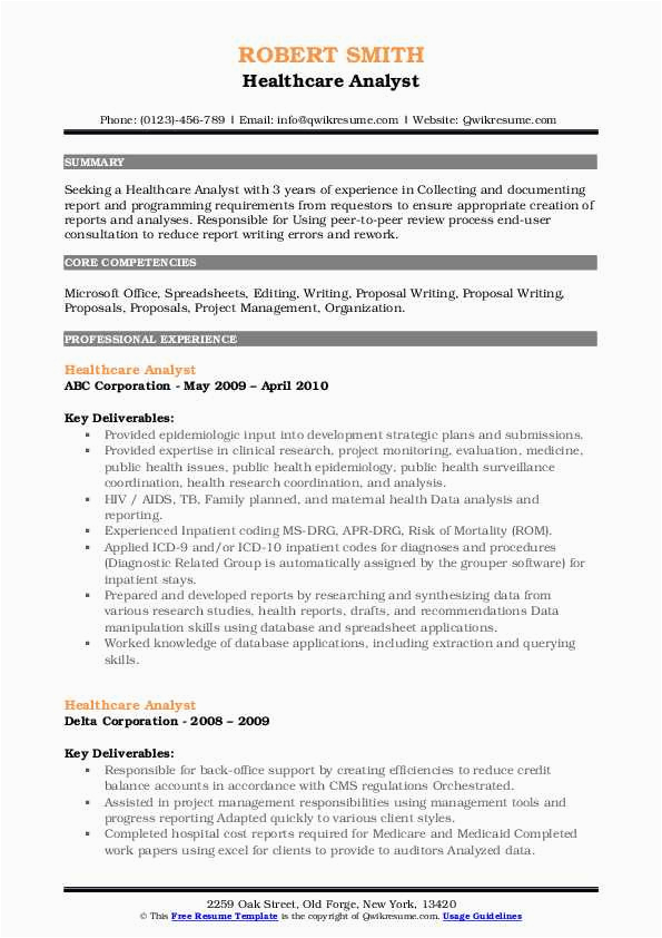 Resume Project Healthcare Samples Risk Analyst Healthcare Analyst Resume Samples
