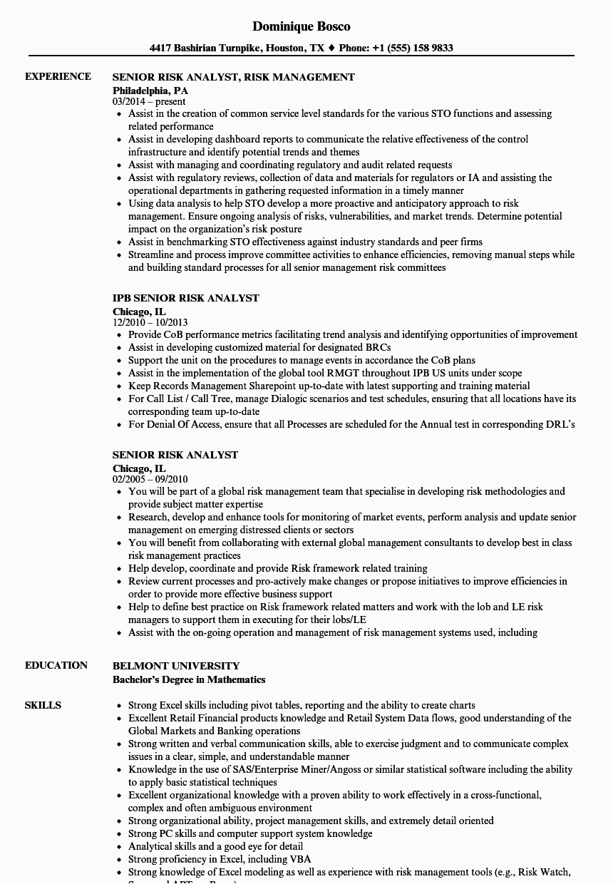 Resume Project Healthcare Samples Risk Analyst Sr Risk Analyst Resume January 2021