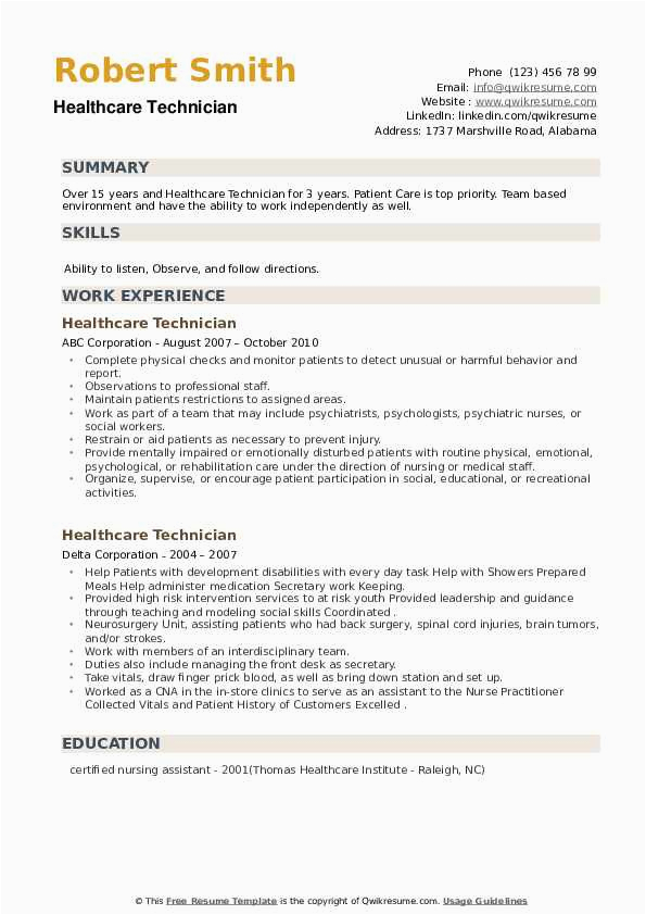 Resume Resourcehealthcare Resume Example Sample Resume Resource Healthcare Technician Resume Samples
